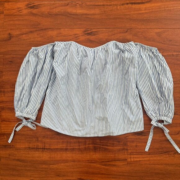 Tularosa Women’s Cropped Off Shoulder Striped Top Blue & White Size S - Picture 11 of 12